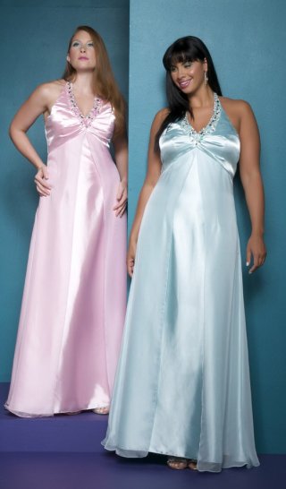 Chiffon Sexy V-neck with Halter in Empire Skirt Plus Size Prom Dresses