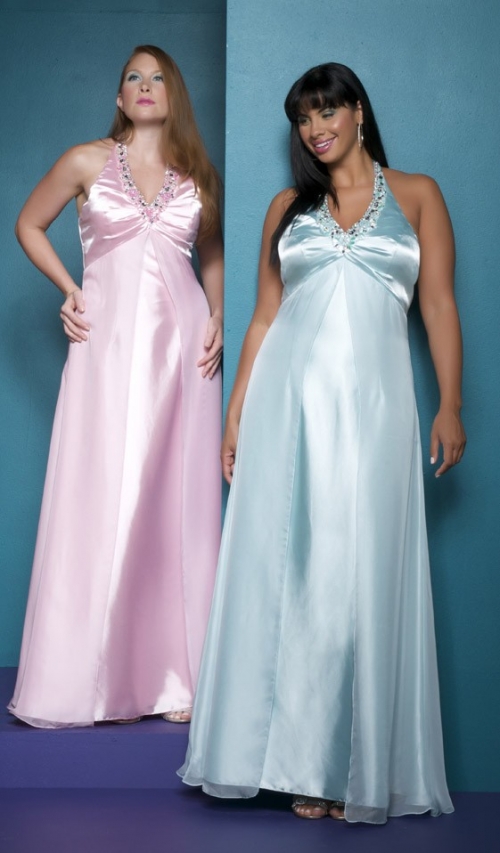 Chiffon Sexy V-neck with Halter in Empire Skirt Plus Size Prom Dresses