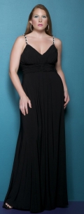 Elastic Imitation Silk Sexy V-neck with Empire Rouched Bodice Black Plus Size Prom Dresses