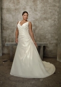 V-neck Satin Pleated A-line Cheap Court Train Plus Size Wedding dress in 2011 at a low price