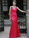 Red V-neck Floor Length Evening Dress