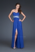 Strapless Pleaded Chiffon Evening Dress