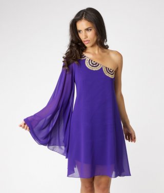 Lipsy One Shoulder Embellished Drape Dress