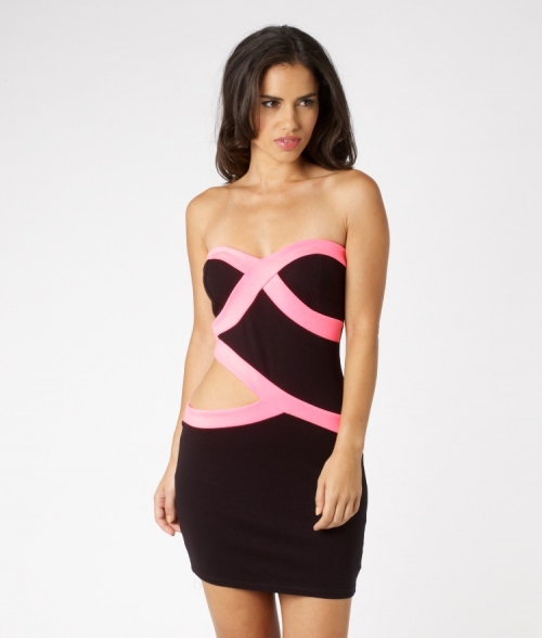 Lipsy Strapless Mesh Panel Dress