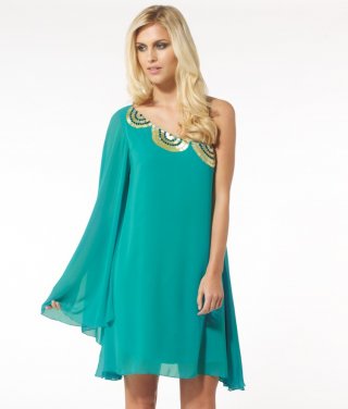Lipsy One Shoulder Embellished Drape Dress