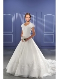 Pure Floor Length A-Line Short Sleeves Sweep Train With Embroidery,Button Wedding Dresses WDresses01008