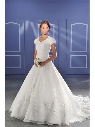Pure Floor Length A-Line Short Sleeves Sweep Train With Embroidery,Button Wedding Dresses WDresses01008