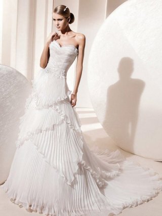 Refined Floor Length A-Line Sweetheart Low Back Sweep Train With Ruche,Embroidery Wedding Dresses WDresses00867