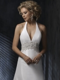 Retail Floor Length A-Line Halter Zipper Sweep/Brush Train With Belt Wedding Dresses