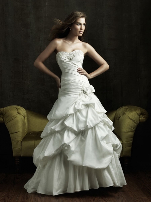 Retail Floor Length A-Line Strapless Low Back Sweep Train With Embroidery,Flower,Button Wedding Dresses WDresses00766