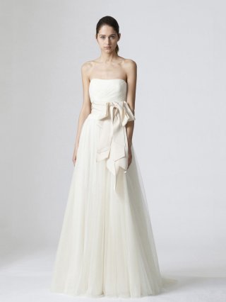 Retail Floor Length A-Line Strapless Low Back Sweep Train With Sash Wedding Dresses WDresses00863