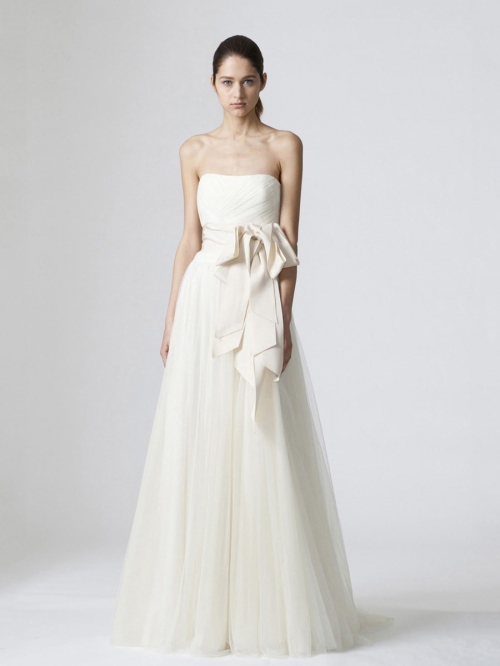 Retail Floor Length A-Line Strapless Low Back Sweep Train With Sash Wedding Dresses WDresses00863