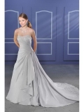 Romantic Floor Length A-Line Strapless Low Back Sweep Train With Embroidery,Button Wedding Dresses WDresses01002