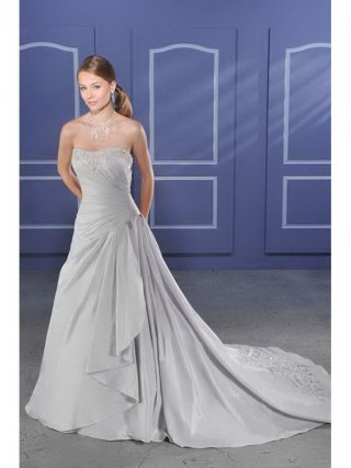 Romantic Floor Length A-Line Strapless Low Back Sweep Train With Embroidery,Button Wedding Dresses WDresses01002