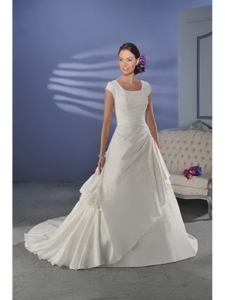 Sacred Floor Length A-Line Short Sleeves Sweep Train With Embroidery,Bandage Wedding Dresses WDresses01000