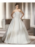 Satin Ball Gown Strapless Straight Neckline Beaded Bodice Wedding Dress