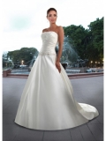 Satin Ball Gown Strapless Straight Neckline Pleated Bodice Wedding Dress