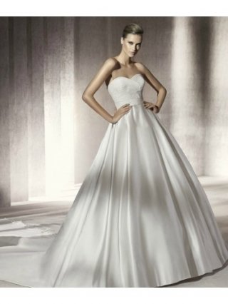 Satin Ball Gown Strapless Sweetheart Neckline Gathered Bodice Wedding Dress