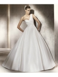Satin Ball Gown Sweetheart Neckline One-Shoulder Strap Gathered Bodice Wedding Dress