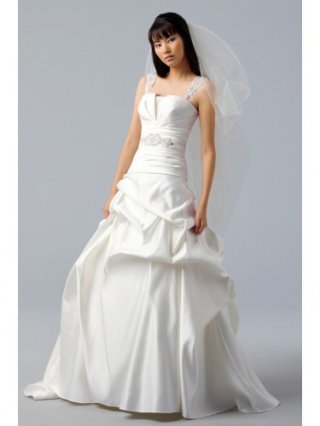 Satin Envelope Neckline Draped Bodice Ball Gown Wedding Dress