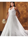 Satin Halter Neckline Embroidered Bodice Wedding Dress