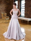 Satin Scoop Neckline Embroidered Bodice Ball Gown Wedding Dress