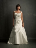 Satin Scoop Neckline Ruched Bodice Ball Gown Wedding Dress