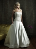 Satin Scooped Neckline Embroidered Bodice Ball Gown Wedding Dress