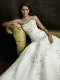 Satin Scooped Neckline Fitted Bodice Ball Gown Wedding Dress