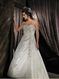 Satin Softly Curved Neckline Embroidered Bodice Ball Gown Wedding Dress