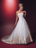 Satin Softly Curved Neckline Re-Embroidered Lace Bodice Ball Gown Wedding Dress