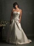 Satin Softly Curved Neckline Ruched Bodice Ball Gown Wedding Dress