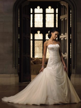 Satin Softly Curved Strapless Slimming Boned Corset Bodice Ball Gown Wedding Dress