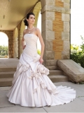 Satin Strapless Directionally Pleated Bodice Ball Gown Wedding Dress