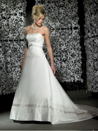 Satin Strapless Embroidered Bodice Ball Gown Wedding Dress