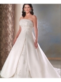 Satin Strapless Hand-Beaded Neckline Wedding Dress