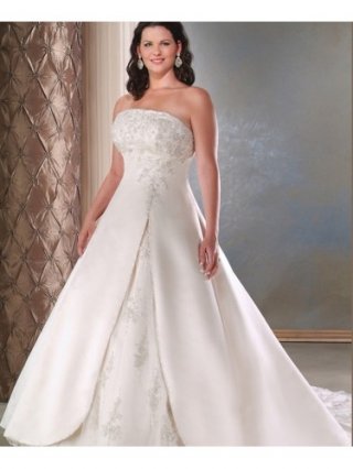 Satin Strapless Hand-Beaded Neckline Wedding Dress