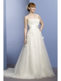 Satin Strapless Overlay Bodice Ball Gown Wedding Dress