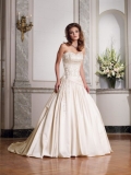 Satin Strapless Sweetheart Hand-Beaded Boned Bodice Ball Gown Wedding Dress