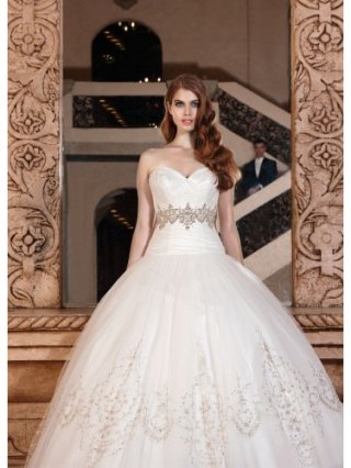 Satin Strapless Sweetheart Ruffled Bodice Ball Gown Wedding Dress