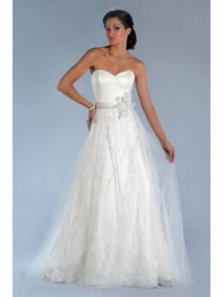 Satin Sweetheart Overlay Bodice Ball Gown Wedding Dress