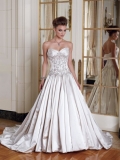 Satin uniquely Pleated Sweetheart Dipped Corset Back Bodice Ball Gown Wedding Dress