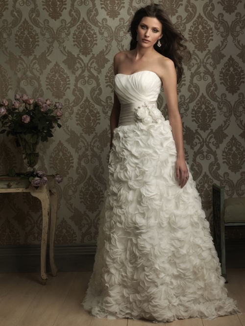 Seductive Floor Length A-Line Strapless Low Back Sweep Train With Flower,Button Wedding Dresses WDresses00770