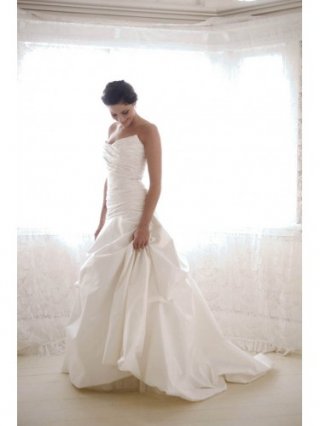 Silk Strapless Fitted Bodice Ball Gown Wedding Dress