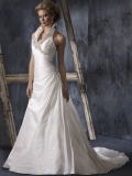 Simple Floor Length A-Line Halter Zipper Sweep/Brush Train With Embroidery Wedding Dresses