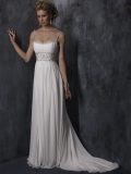 Simple Floor Length A Line Spaghetti Straps Lace Up Sweep/Brush Train With Ruffles Wedding Dresses