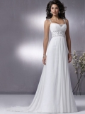 Simple Floor Length A Line Spaghetti Straps Zipper Sweep/Brush Train With Belt Wedding Dresses