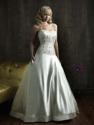 Simple Floor Length A-Line Strapless Low Back Sweep Train With Embroidery,Button Wedding Dresses WDresses00761