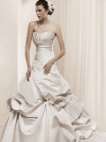 Simple Floor Length A-Line Strapless Low Back Sweep Train With Ruffles Wedding Dresses WDresses00858
