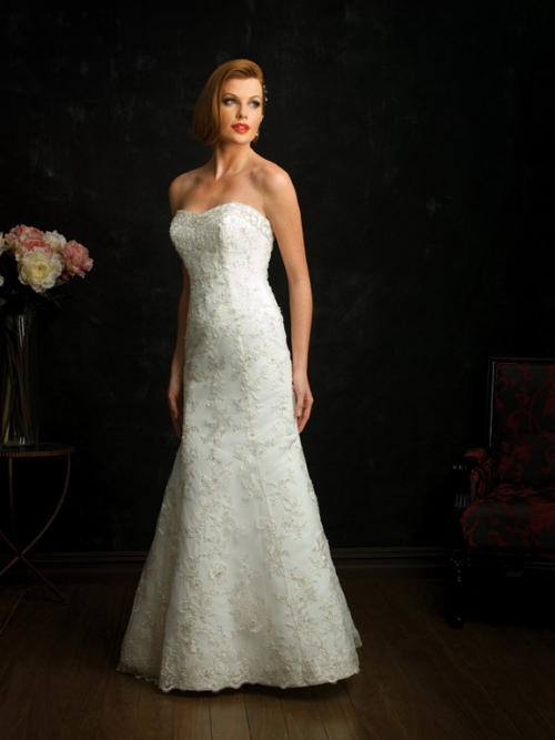 Simple Floor Length A Line Strapless Zipper Sweep/Brush Train With Lace,Appliques Wedding Dresses Simple Floor Length A Line Strapless Zipper Sweep/Brush Train With Lace,Appliques Wedding Dresses